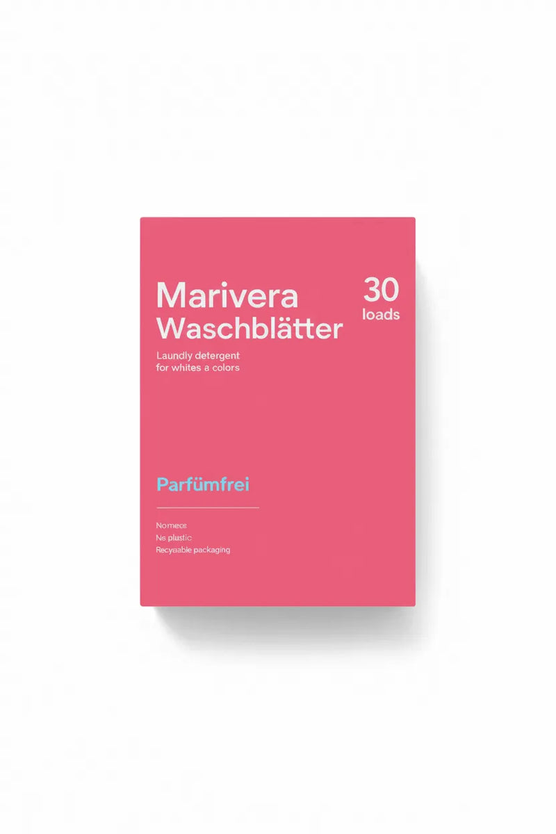 Marivera Waschblätter 30 Ladungen, Meeresfrische, Waschmittel für Weißes & Buntes, plastikfrei und recycelbare Verpackung