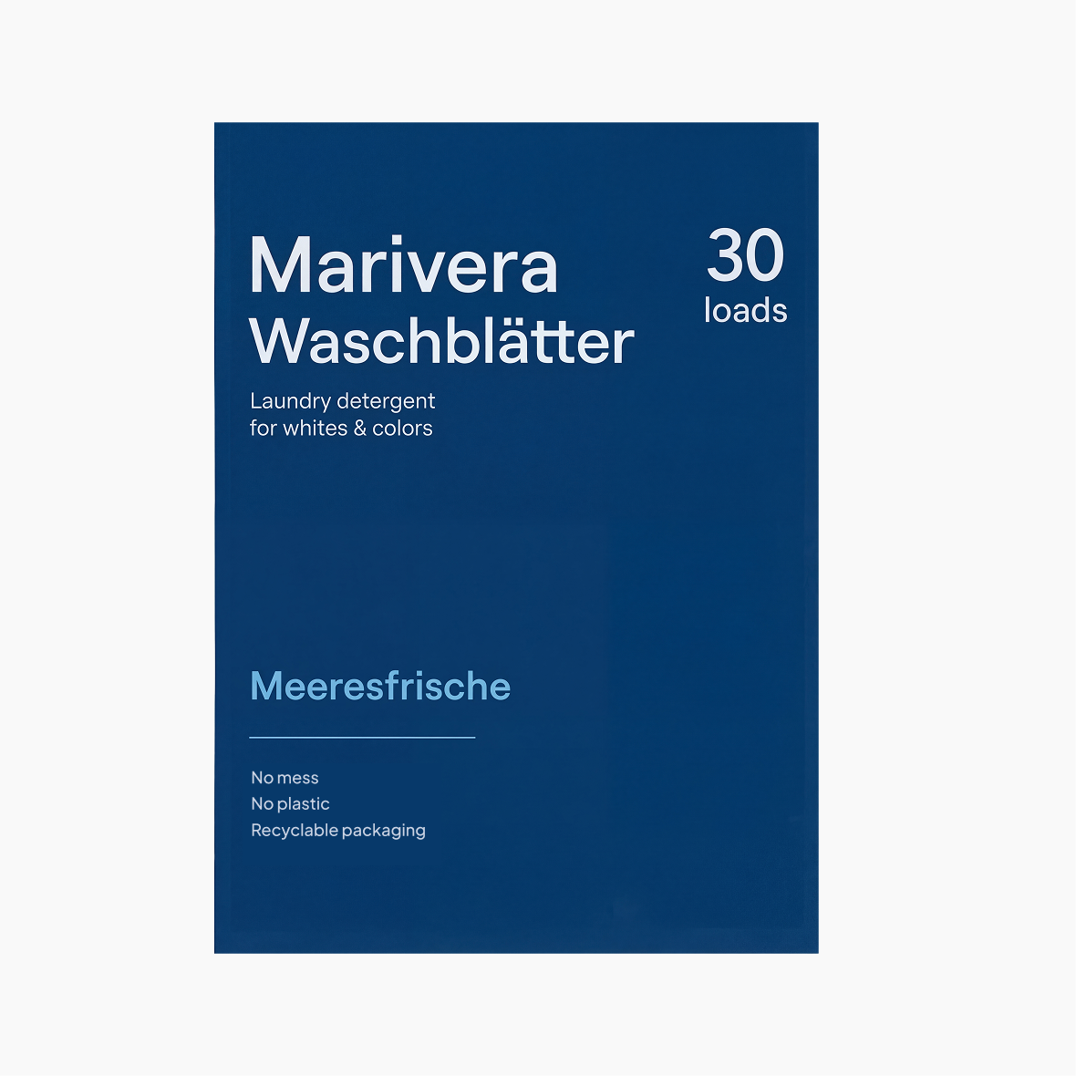 Marivera Waschblätter 30 Ladungen, Meeresfrische, Waschmittel für Weißes & Buntes, plastikfrei und recycelbare Verpackung