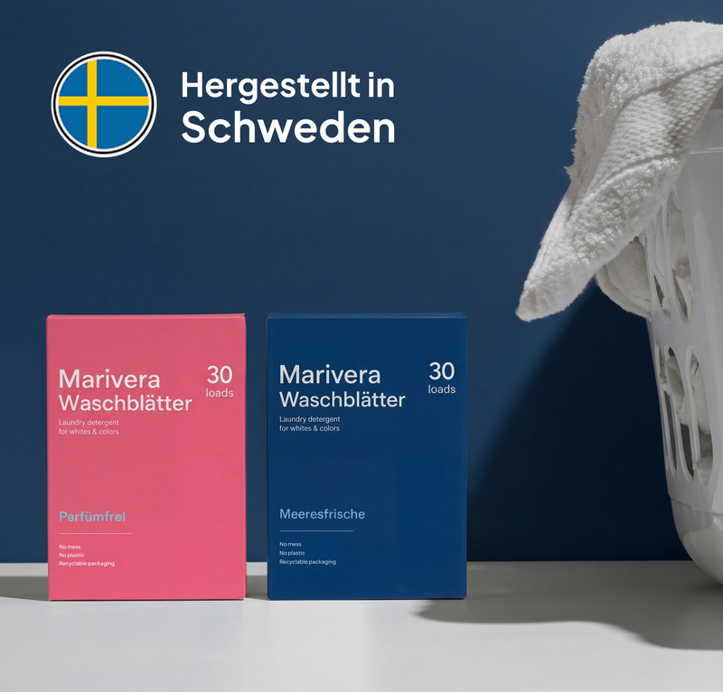 Marivera Waschblätter 30 Ladungen, Meeresfrische, Waschmittel für Weißes & Buntes, plastikfrei und recycelbare Verpackung