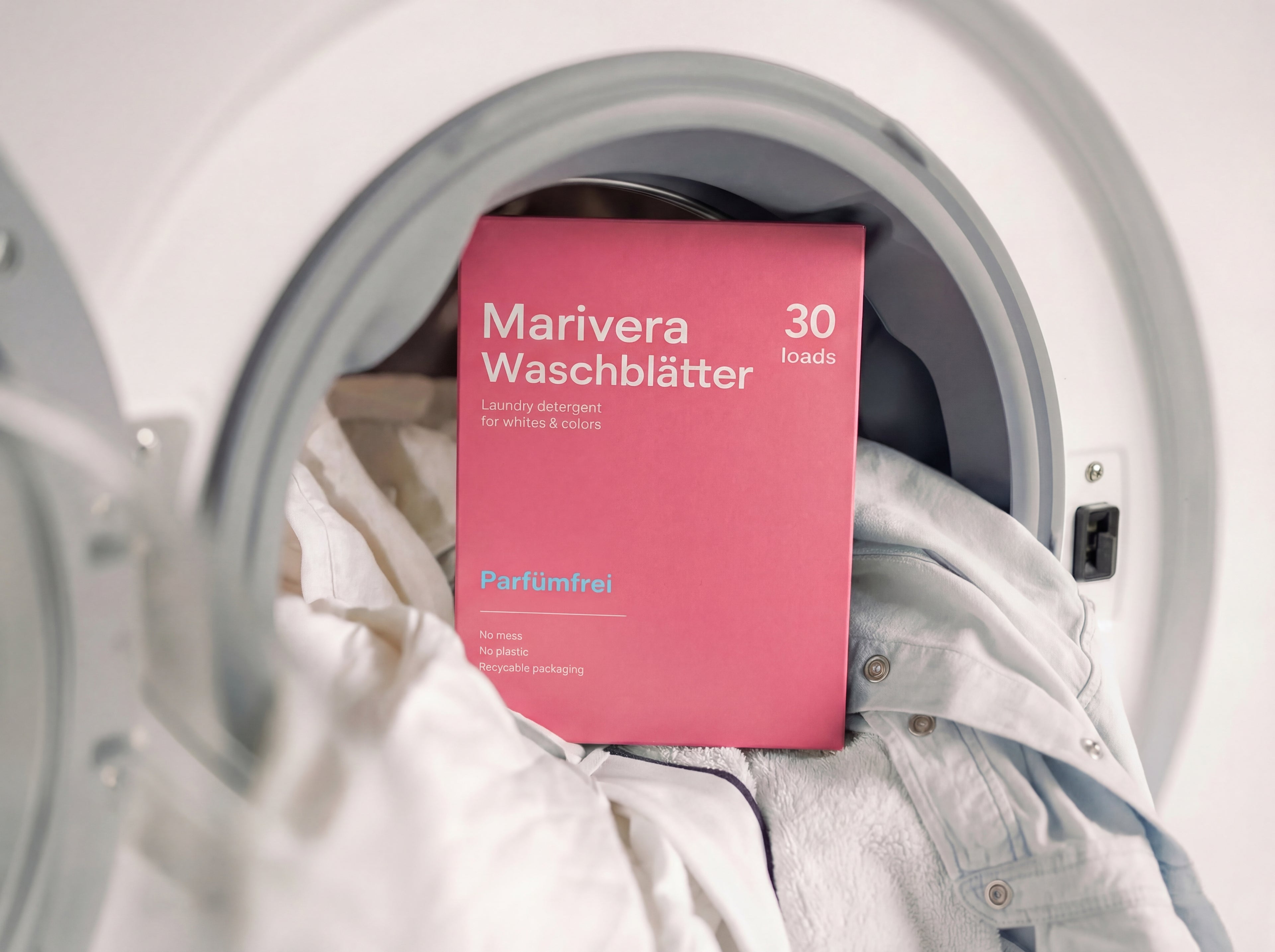 Marivera Waschmittelblätter Parfümfrei – nachhaltiges Waschmittel ohne Duftstoffe und Plastik. Vordosiert, sanft zur Haut und ideal für empfindliche Wäsche.