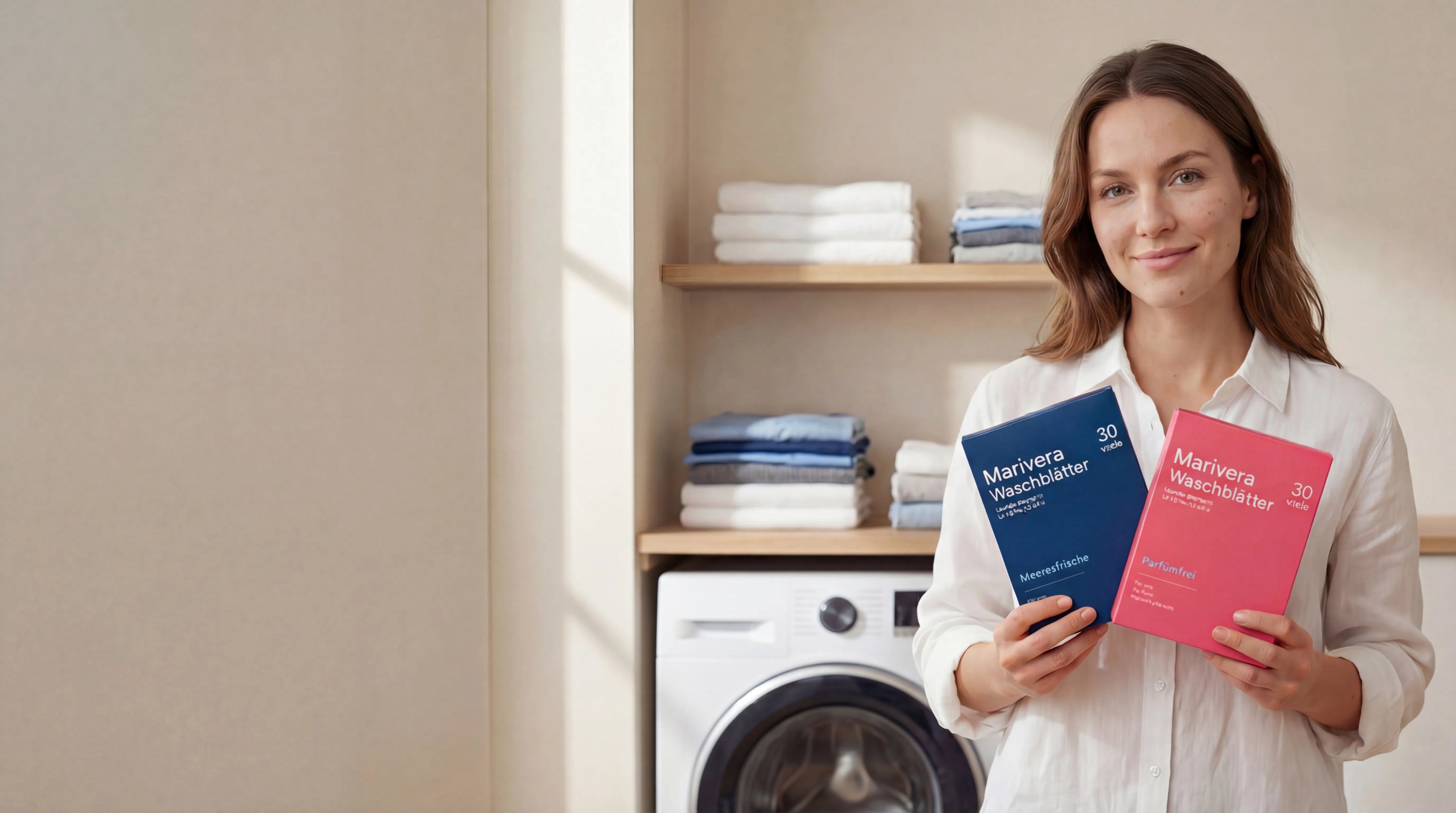 Marivera Waschmittelblätter in den Varianten Meeresfrische und Parfümfrei – nachhaltiges Waschmittel ohne Plastik, einfach anzuwenden und ideal für den Alltag.